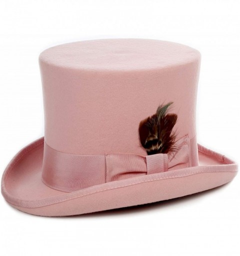 Fedoras Satin Lined Wool Top Hat with Grosgrain Ribbon and Removable Feather - Unisex- Men- Women - Pink - CA18IOSHWML $42.63