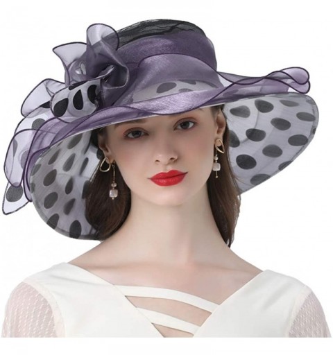 Sun Hats Women's Church Derby Tea Party Wedding Hat Polka Dot Organza Hats - Purple - CS194026AM6 $16.25