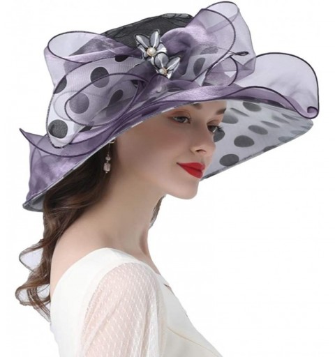 Sun Hats Women's Church Derby Tea Party Wedding Hat Polka Dot Organza Hats - Purple - CS194026AM6 $16.25