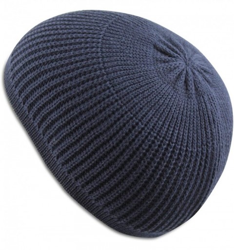 Skullies & Beanies Cotton Skull Cap Beanie Kufi with Checkered-Knit Pattern in Solid Colors for Everyday Wear - Navy Blue - C...