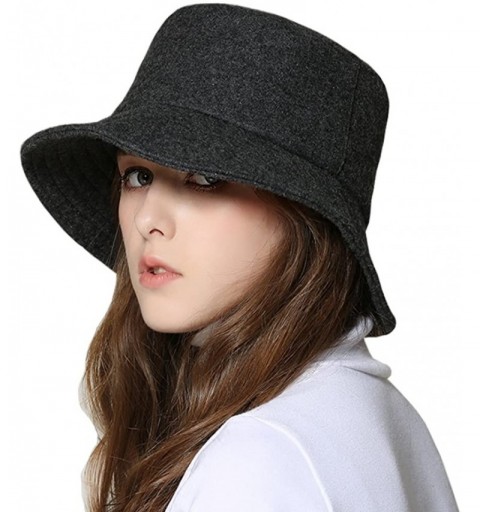 Bucket Hats Female Style hat Wool Felt Bucket Hat Winter Fall - 02grey - CG186E5ETLZ $19.00