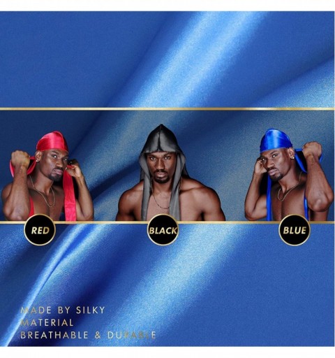 Skullies & Beanies 4PCS Silky Durags for Men 360 Waves- Designer Do Rag- Award 1 Wave Cap - L-brown Blue Black Red - C1193E8W...