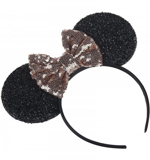 Headbands Sequins Bowknot Lovely Mouse Ears Headband Headwear for Travel Festivals - Orange Pink - CD18569DSAO $9.48