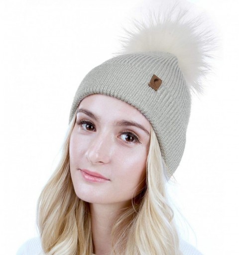Skullies & Beanies Winter Knit Hat Warm Slouchy Beanie Hat Pom Pom Hat Ski Cap for Women and Girl - White - C018TNGO2E2 $8.53