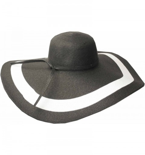 Sun Hats Women's Contrast Stripe UPF 50+ Extra Wide Floppy Brim Straw Hat - Black - CU11E38N211 $22.81