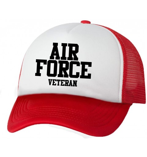 Baseball Caps Air Force Veteran Truckers Mesh Snapback hat - White/Red - CM11NHXHAJ7 $14.28