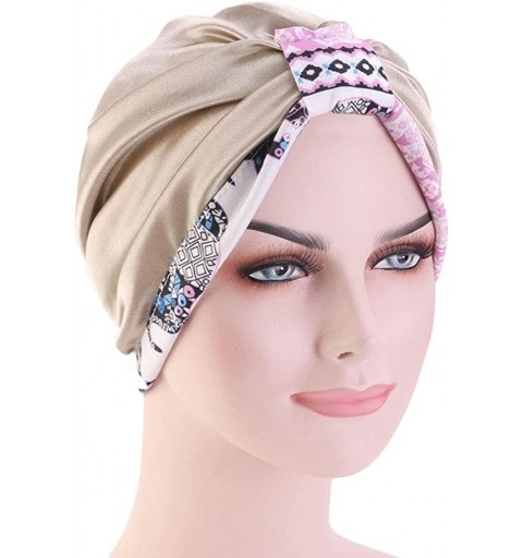 Skullies & Beanies Cotton Turbans Satin Liner Double-Layered Beanie Chemo Cap Sleep Bonnet - Pink - C418R0A0ZEA $7.73