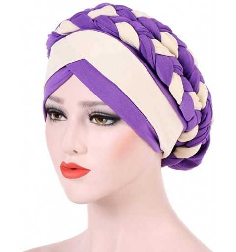 Skullies & Beanies Chemo Cancer Turbans Hat Cap Twisted Braid Hair Cover Wrap Turban Headwear for Women - Purple Beige - CO18...