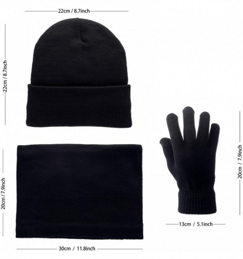 Skullies & Beanies Set of 3 Solid Color Knit Skull Cap Loop Scarf Touch Screen Gloves - Black - CA18YU0803A $17.77