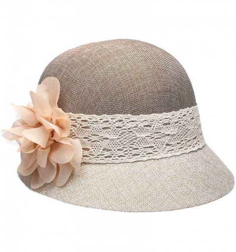Sun Hats Women's Gatsby Linen Cloche Hat With Lace Band and Flower - Natural Two Tone - CP18EM09D4X $16.25