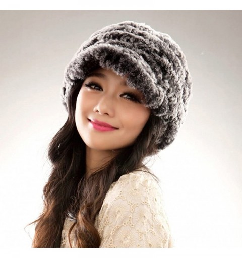 Skullies & Beanies Women's Real Rex Rabbit Fur Peaked Caps Hats Spiral Winter Warmer Ears Hat - Gray - CO11FGXY17B $26.58
