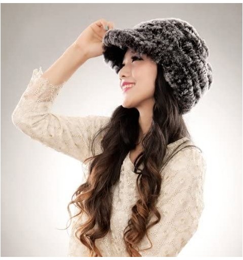 Skullies & Beanies Women's Real Rex Rabbit Fur Peaked Caps Hats Spiral Winter Warmer Ears Hat - Gray - CO11FGXY17B $26.58