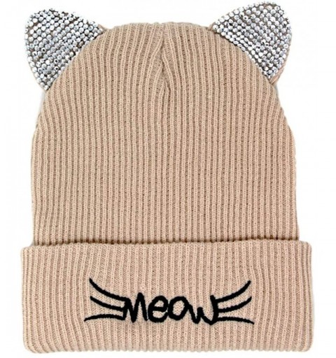 Skullies & Beanies Women Fashion Winter Fall Soft Knitted Multi Color Animal Print Cat Ear Beanie Hats - CU18YEGID9O $18.07