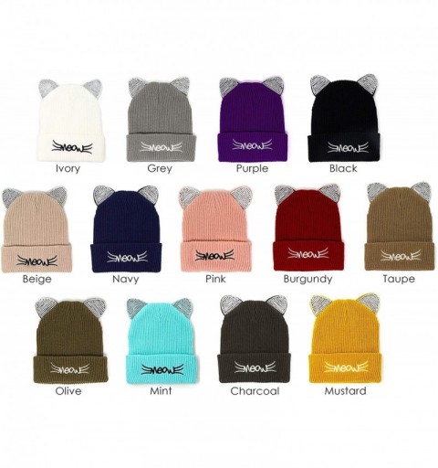 Skullies & Beanies Women Fashion Winter Fall Soft Knitted Multi Color Animal Print Cat Ear Beanie Hats - CU18YEGID9O $10.04