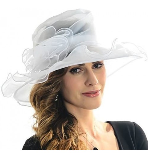 Sun Hats Women's Fascinator Flowers Wide Brim Gauze Hat Headdress Kentucky Derby Church Dress Sun Hat - White - C812C5BHS3Z $...