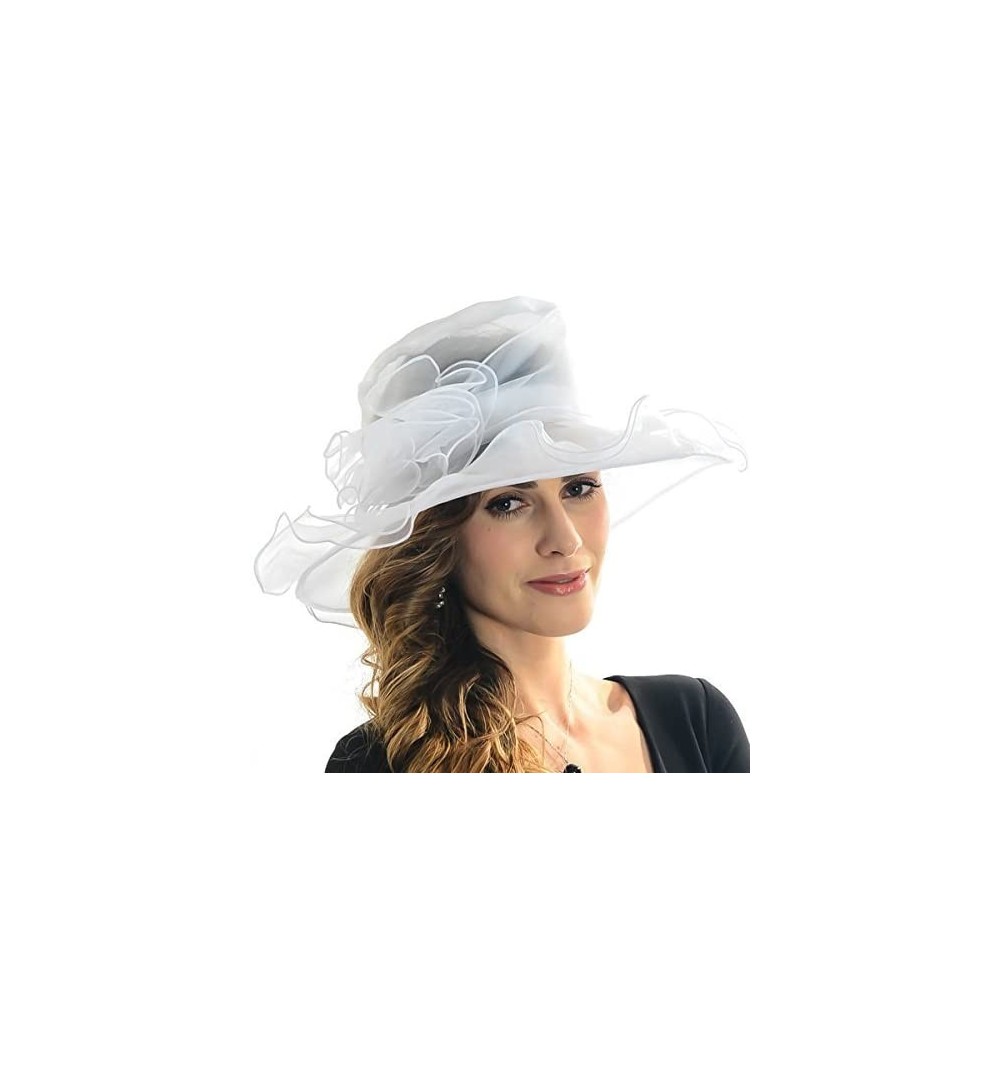 Sun Hats Women's Fascinator Flowers Wide Brim Gauze Hat Headdress Kentucky Derby Church Dress Sun Hat - White - C812C5BHS3Z $...