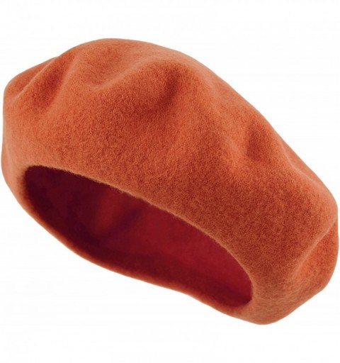 Berets Traditional Women's Men's Solid Color Plain Wool French Beret One Size - Orange - CM189YI8ZS9 $9.77