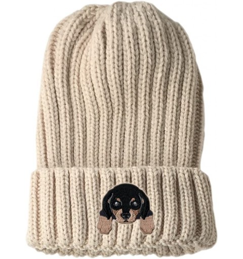 Skullies & Beanies [ Dachshund ] Cute Embroidered Puppy Dog Warm Knit Fleece Winter Beanie Skull Cap - Beige - C7189RQUKWI $1...