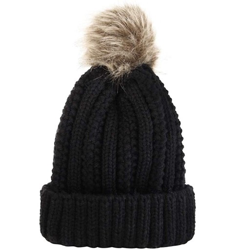 Bomber Hats Womens Winter Beanie Hat- Warm Cuff Cable Knitted Soft Ski Cap with Pom Pom for Girls - A - CR18ADTAW26 $12.59