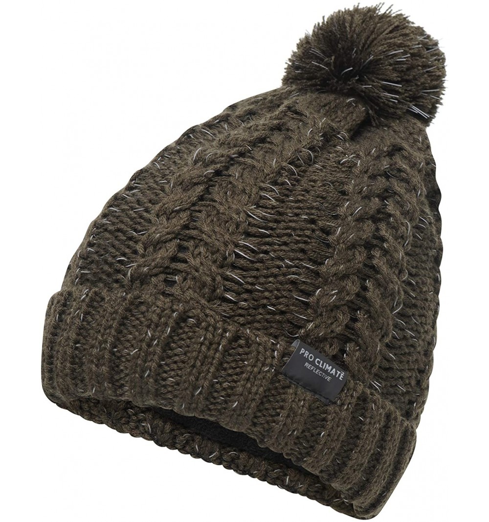 Skullies & Beanies Mens Reflective Cable Twist Knitted Beanie Hat - Olive - CB18HYYWNGE $11.58