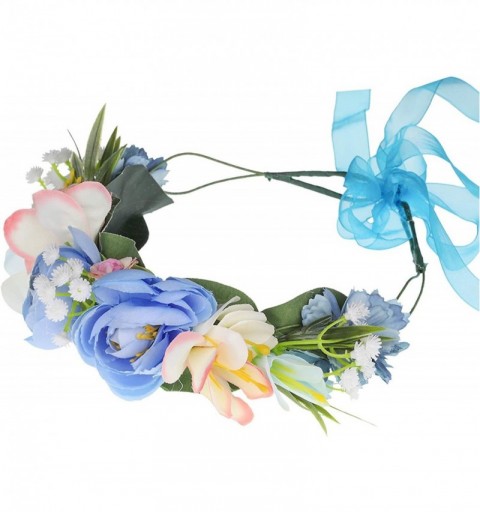 Headbands Adjustable Flower Crown Headband - Flower Headband for Women Girl Floral Festival Wedding Party Wreath - Blue - C11...