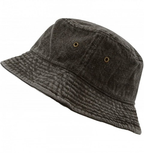 Bucket Hats Washed Cotton Denim Bucket Hat - Black - CY12IR9HHHV $25.04