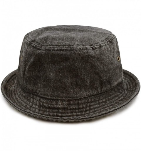 Bucket Hats Washed Cotton Denim Bucket Hat - Black - CY12IR9HHHV $10.25
