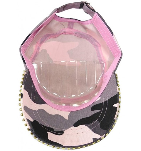 Baseball Caps Women's Military Cadet Army Cap Hat with Bling -Rhinestone Crystals on Brim - Pink Camo - CT18SY2LWUO $13.12