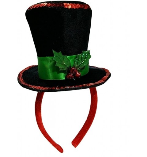 Headbands Mini Snowman Caroler Top Hat Headband Christmas Mistletoe Holly Berries Costume Black - CY188G30X9O $11.93