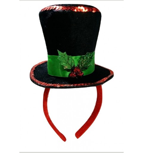Headbands Mini Snowman Caroler Top Hat Headband Christmas Mistletoe Holly Berries Costume Black - CY188G30X9O $11.93