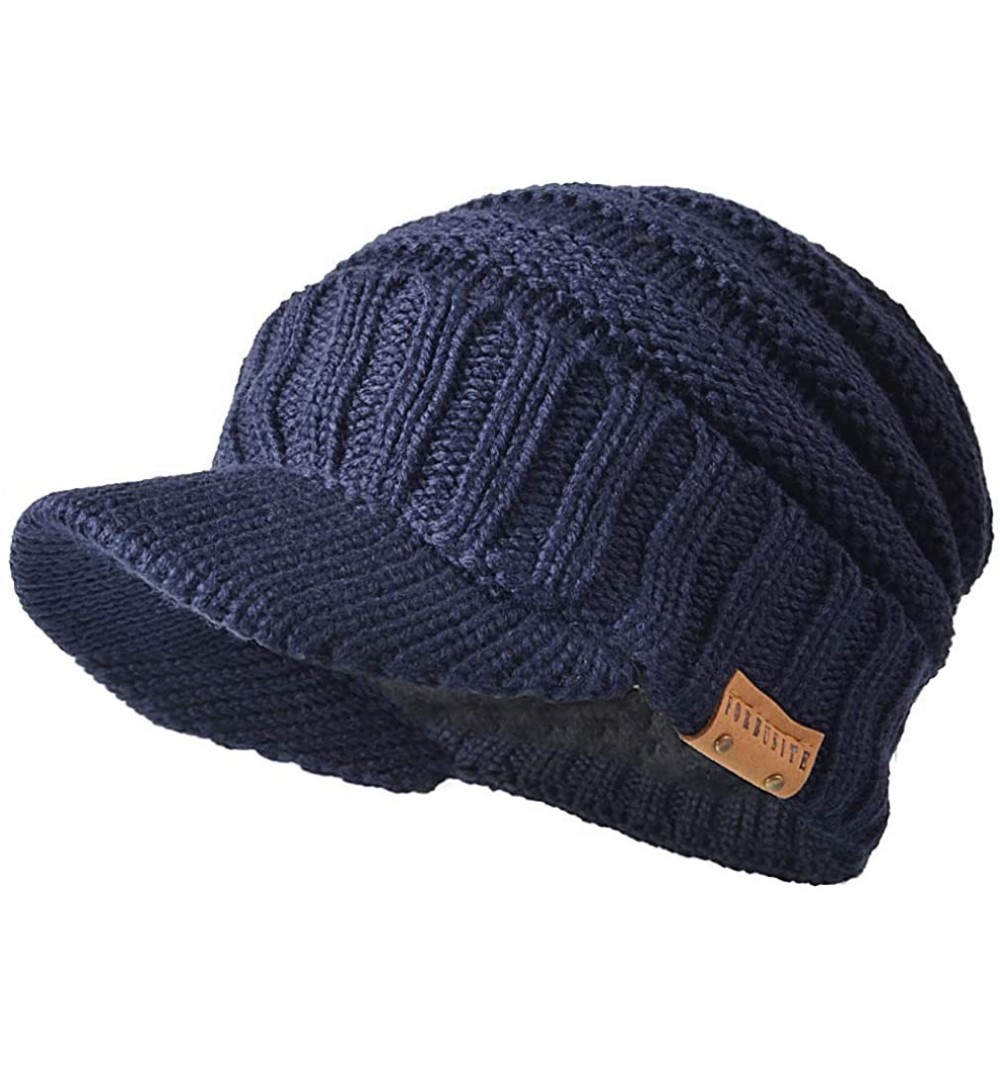 Skullies & Beanies Men Stripe Knit Visor Beanie Hat for Winter - B320-navy - C7186Q3I4R6 $12.03