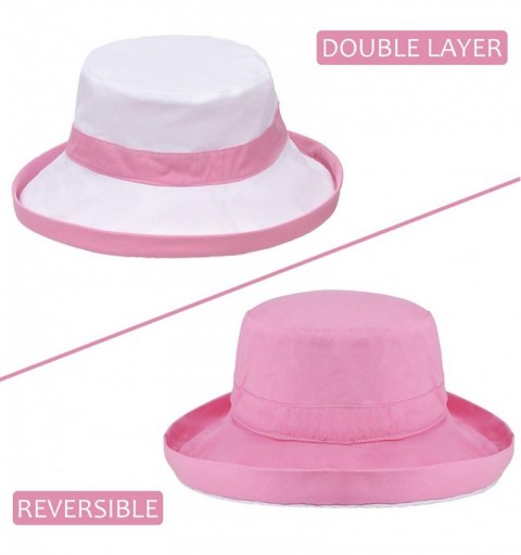 Sun Hats Womens Bucket Hat UV Sun Protection Lightweight Packable Summer Travel Beach Cap - Pink/White - CD18QK48KAK $13.55