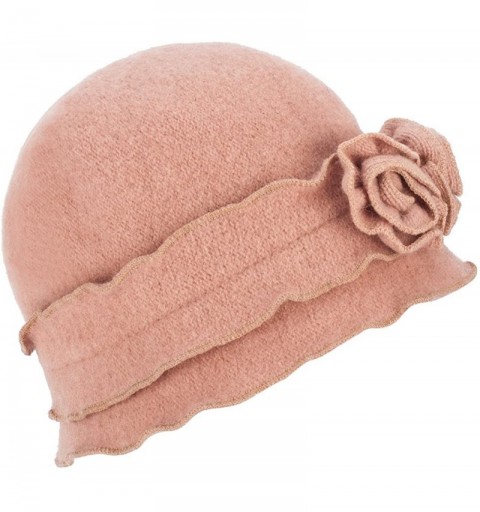 Berets Womens Gatsby 1920s Winter Wool Cap Beret Beanie Crochet Bucket Flower Hat A285 - Camel - C912629GVVV $10.63