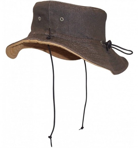Sun Hats Adults Unisex Distressed Denim Reversible and Adjustable Sunhat - Olive / Tan - C212E1L72GF $19.79