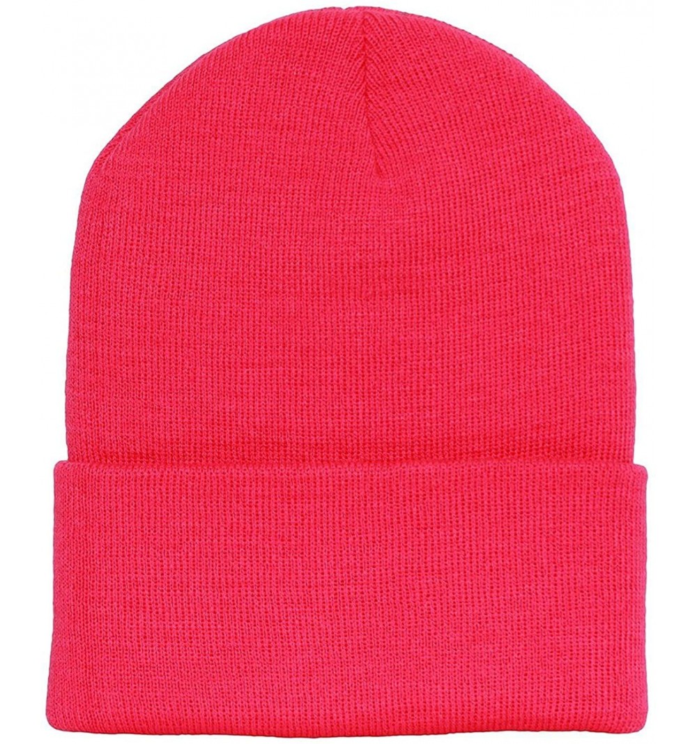 Skullies & Beanies New Solid Winter Long Beanie - Neon Pink 1pc - CE11H3T2HJF $9.97
