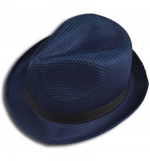 Sun Hats Fedora Hat Fashion Unisex Trilby Cap Summer Beach Sun Straw Panama - Navy - C811KYTFOP5 $19.46