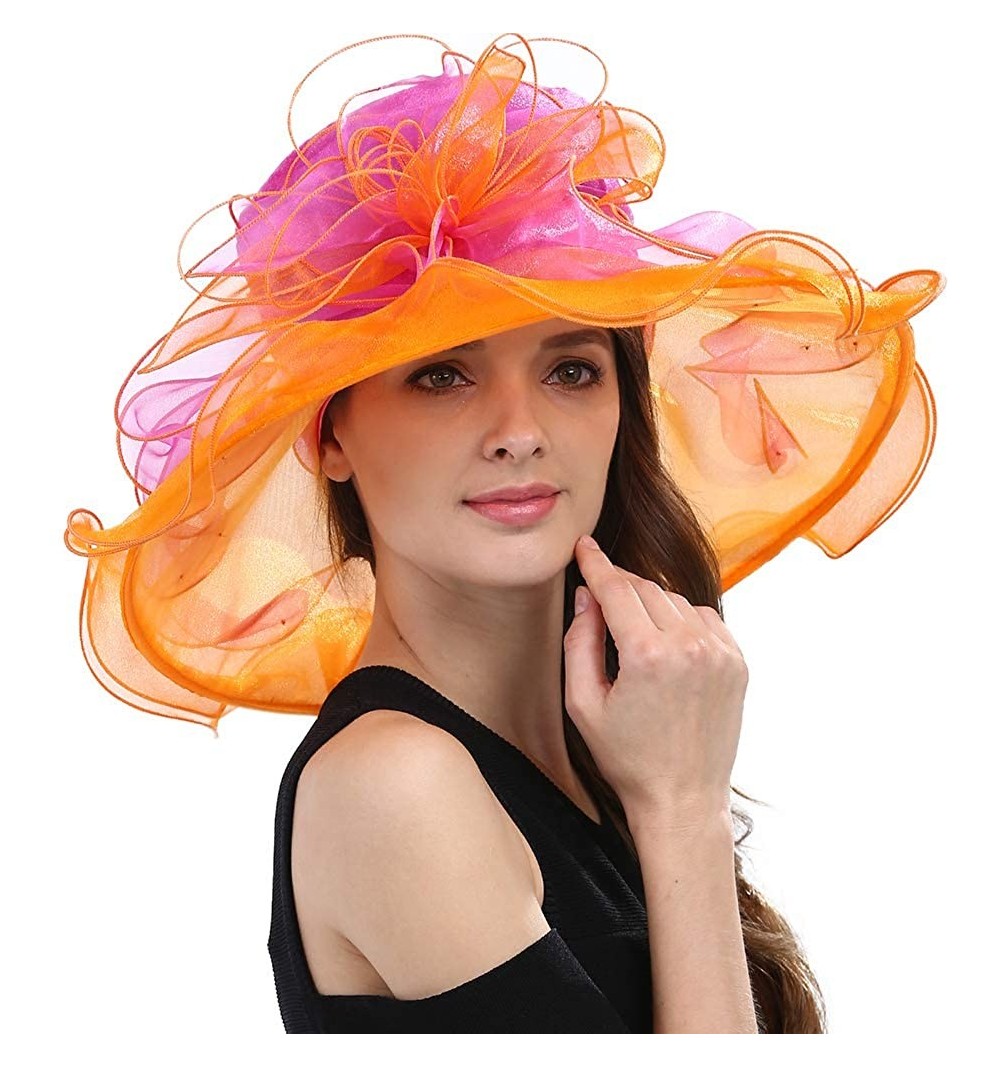 Sun Hats Women's Fascinators Wide Brim Sun Hat for Kentucky Derby- Church- Wedding- Tea Party- Royal Ascot- Easter - C711YTQX...