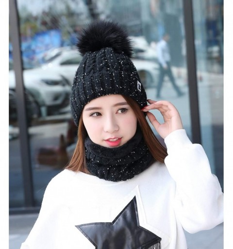 Skullies & Beanies Womens Winter Beanie Hat Scarf Set Warm Fuzzy Knit Hat Neck Scarves - B-black - CF18M8K7SRM $13.49