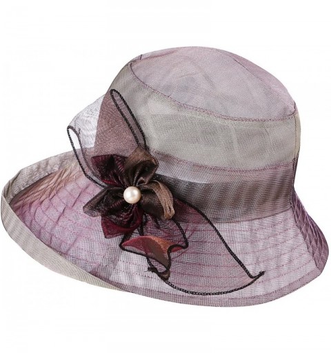 Sun Hats Women Derby Church Dress Sun Hats Wide Brim Flounce Cocktail Tea Party Bridal Dress Wedding Girls - Purple - CD18E9O...
