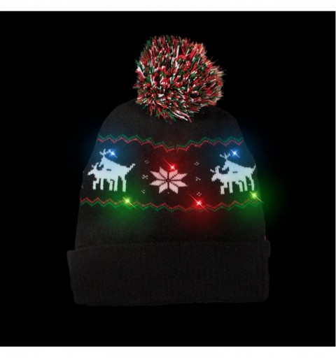 Skullies & Beanies LED Light-up Knitted Ugly Sweater Holiday Xmas Christmas Beanie - 3 Flashing Modes (FA La La Beanie) - CW1...