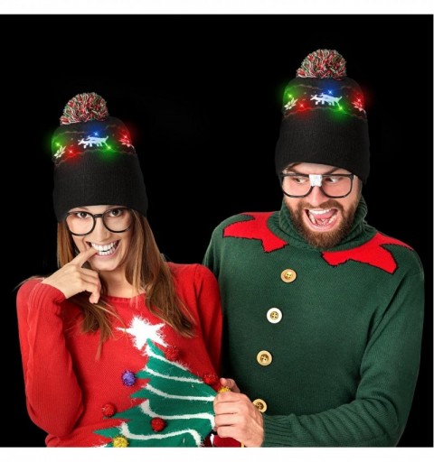 Skullies & Beanies LED Light-up Knitted Ugly Sweater Holiday Xmas Christmas Beanie - 3 Flashing Modes (FA La La Beanie) - CW1...