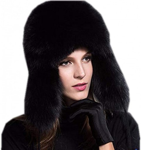 Bomber Hats Mens Winter Hat Real Fox Fur Genuine Leather Russian Ushanka Hats - Black-1 - C118Z57Y8MX $79.67