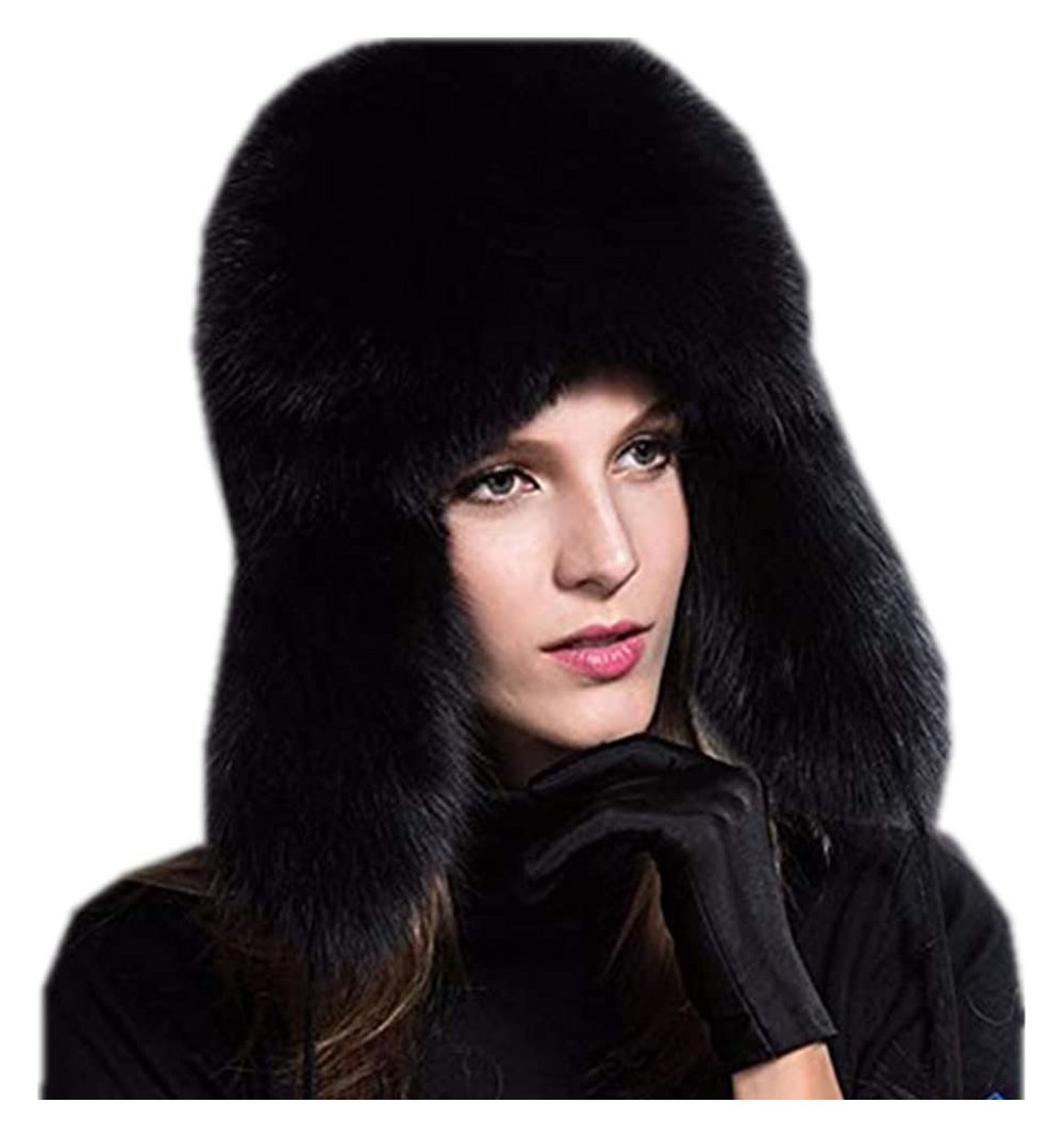 Bomber Hats Mens Winter Hat Real Fox Fur Genuine Leather Russian Ushanka Hats - Black-1 - C118Z57Y8MX $44.57
