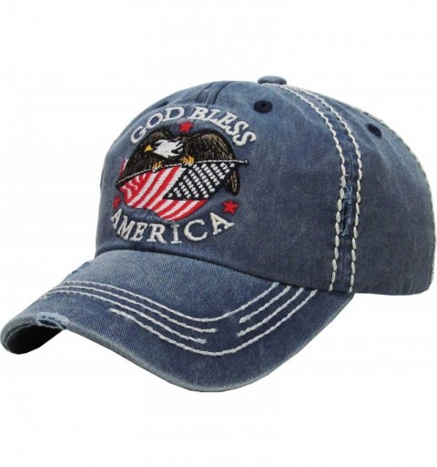 Baseball Caps Eagle and Free Spirit Distressed Baseball Cap Dad Hat Adjustable Unisex Fashion - (3.5) Navy Bless America - CU...