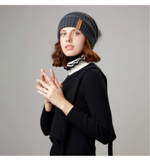 Skullies & Beanies Women's Winter Hat Slouchy Beanie Knit Watch Cap Faux Fur Pom Pom Hat Crochet Hats for Women - Dark Gray -...