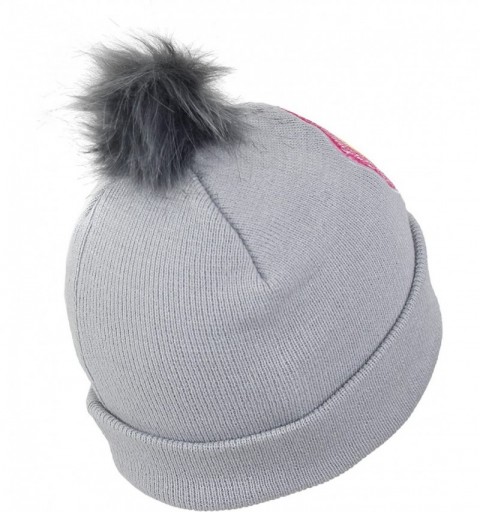 Skullies & Beanies Emoji Reversible Brush Changing Sequins Smiley Face Winter Beanie Hat w Fur Pom Pom - Grey - CB187D4GQLK $...
