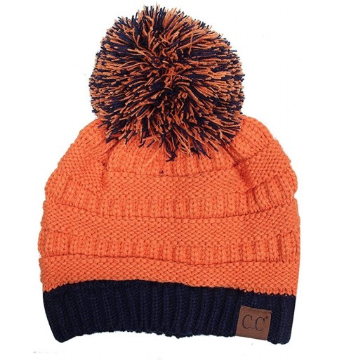 Skullies & Beanies Exclusive University College School Team Color Pom Pom Skully Beanie Hat Cap - Orange/Blue - C212LHEYKJV $...