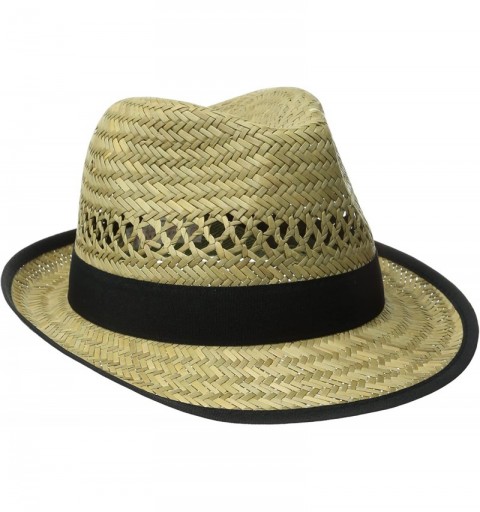 Fedoras Women's Panama Hat with Grosgrain Trim - Natural/Black - CZ126AOQPZT $22.32