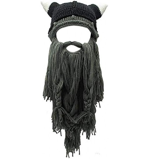 Skullies & Beanies Creative Original Barbarian Knit Beard Hat Wig Beanie Hat Funny Knit Hat Beard Facemask - V-grey - CT18H85...