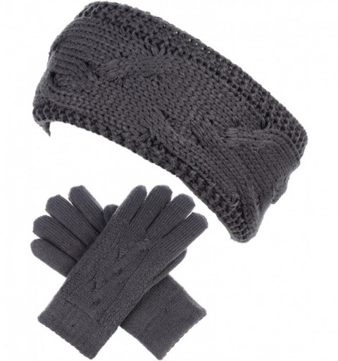 Headbands Womens Winter Cable Plush Warm Fleece Lined Knit Gloves & Headband 2 Pieces Set-Various Styles - C118GZSHRWX $31.38